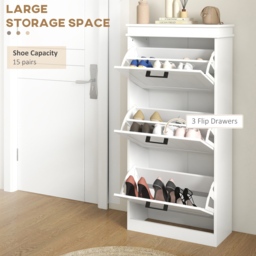 Portland White 3 Flip Drawer Shoe Storage Cabinet - Size: 117.5 x 24 x 54cm - Wilko - thumbnail 6