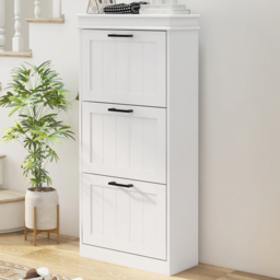 Portland White 3 Flip Drawer Shoe Storage Cabinet - Size: 117.5 x 24 x 54cm - Wilko
