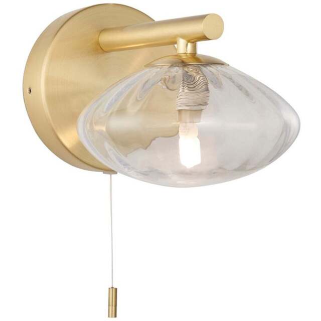 Merano Oristano Ribbed Glass Satin Brass Plate Bathroom Wall Light - Size: 19.5 x 14 x 12.5cm - Brown - Wilko - image 1