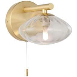 Merano Oristano Ribbed Glass Satin Brass Plate Bathroom Wall Light - Size: 19.5 x 14 x 12.5cm - Brown - Wilko