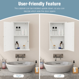 Costway Single Door White Bathroom Medicine Cabinet with Mirror - Size: 61 x 40 x 9cm - Wilko - thumbnail 7