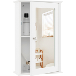 Costway Single Door White Bathroom Medicine Cabinet with Mirror - Size: 61 x 40 x 9cm - Wilko - thumbnail 3