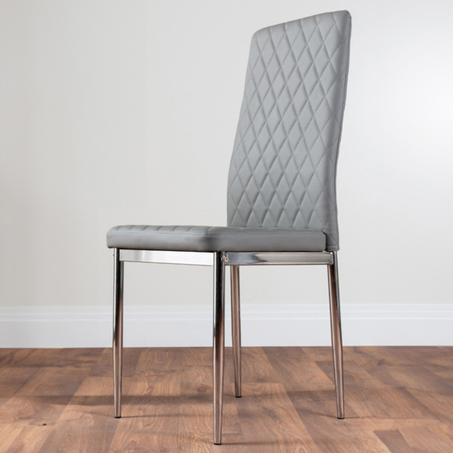 Furniturebox Valera Set of 6 Grey and Chrome Faux Leather Dining Chair - Wilko - image 1
