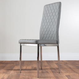 Furniturebox Valera Set of 6 Grey and Chrome Faux Leather Dining Chair - Wilko - thumbnail 1