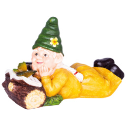 St Helens Female Gnome Lying By A Log - Size: 2.81x2.22x2.15cm - Yellow - Wilko