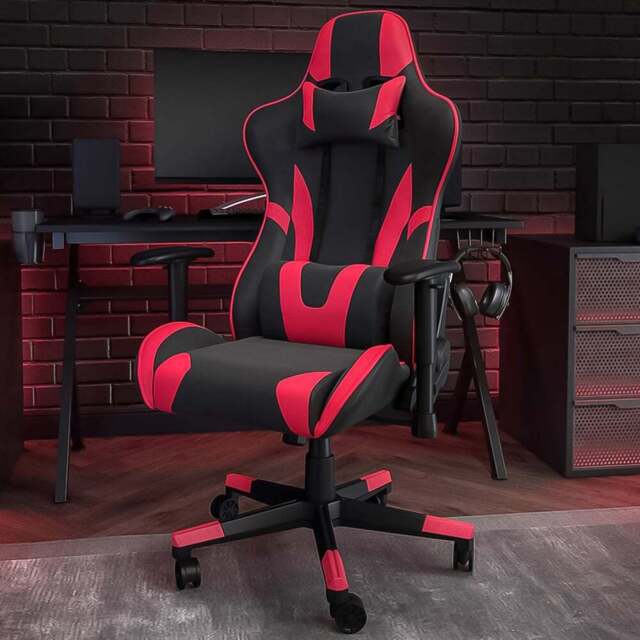 FWStyle X20 Black and Red Faux Leather Racer Style Deluxe Gaming Chair - Size: 129.5 x 73.6 x 73.6cm - Wilko - image 1