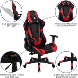 FWStyle X20 Black and Red Faux Leather Racer Style Deluxe Gaming Chair - Size: 129.5 x 73.6 x 73.6cm - Wilko - thumbnail 6