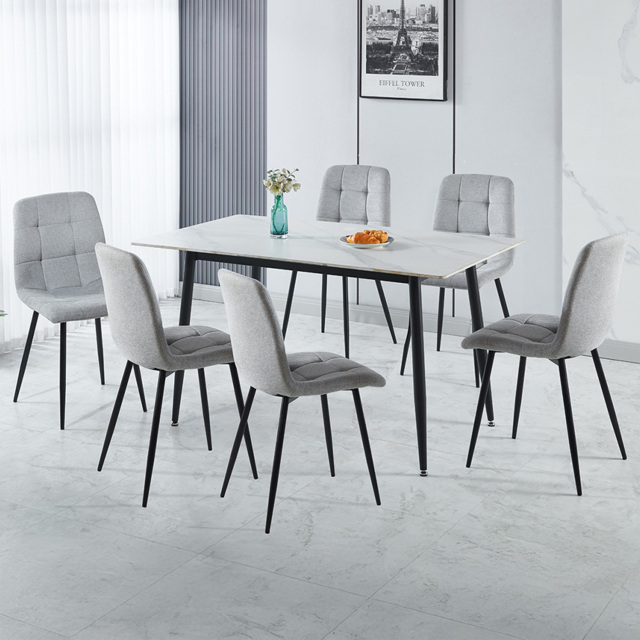 Seconique Fenton 6 Seater Dining Set White and Light Grey Fabric - White/Light Grey Fabric - Wilko - image 1