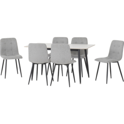 Seconique Fenton 6 Seater Dining Set White and Light Grey Fabric - White/Light Grey Fabric - Wilko - thumbnail 3