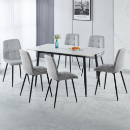 Seconique Fenton 6 Seater Dining Set White and Light Grey Fabric - White/Light Grey Fabric - Wilko - thumbnail 1