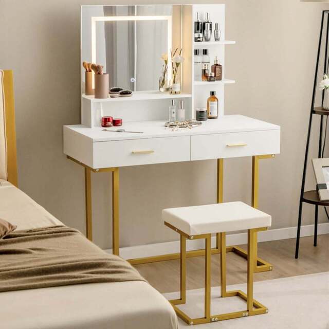 Costway White Vanity Set with Large Mirror and Stool - Size: 100 x 45 x 136cm - Wilko - image 1