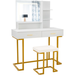 Costway White Vanity Set with Large Mirror and Stool - Size: 100 x 45 x 136cm - Wilko - thumbnail 3