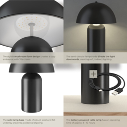 tectake Kade Black Retro Battery Powered Table Lamp - Size: 34 x 25 x 25cm - Wilko - thumbnail 5