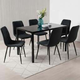 Kosy Koala 6 Seater Glass and Velvet Tufted Dining Set Black - Wilko