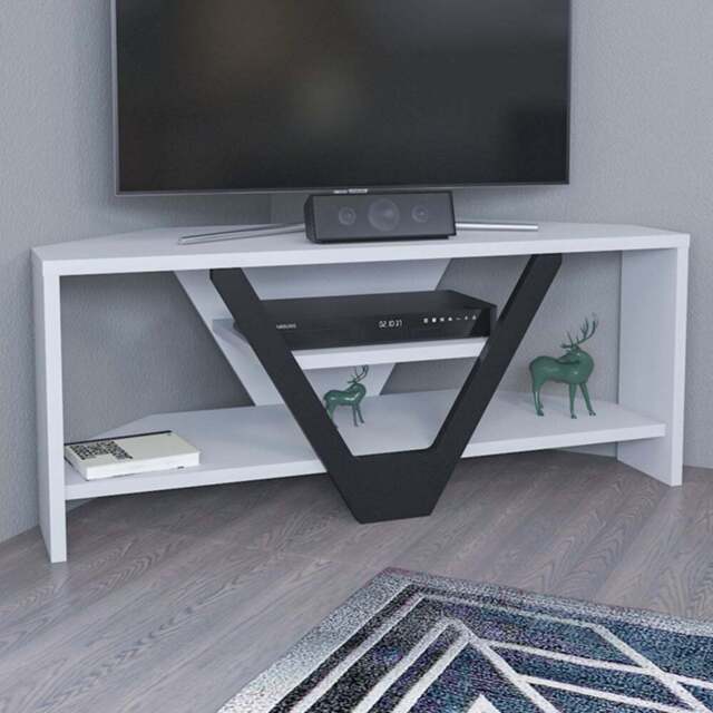 Decorotika Karin 2 Sheld Black and White Modern Corner TV Unit - Size: 36.8 x 90 x 35cm - Multi - Wilko - image 1