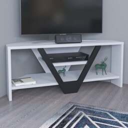 Decorotika Karin 2 Sheld Black and White Modern Corner TV Unit - Size: 36.8 x 90 x 35cm - Multi - Wilko