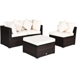 Costway 3 Seater White Outdoor Rattan Conversation Set with Cushions and Pillows - Wilko - thumbnail 3