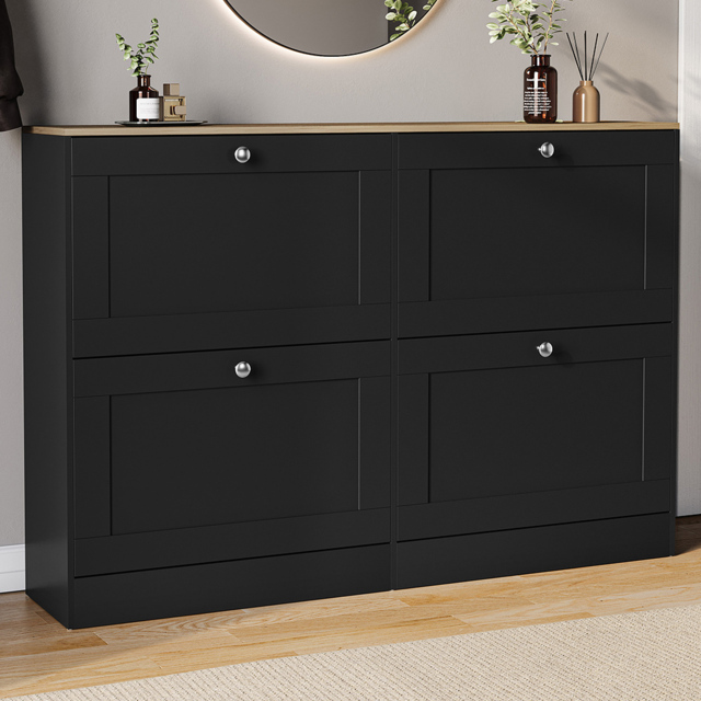 VIDA DESIGNS 4 Drawer Black and Oak Effect Shoe Cabinet - Size: 80 x 105 x 23.5cm - Black & Oak - Wilko - image 1