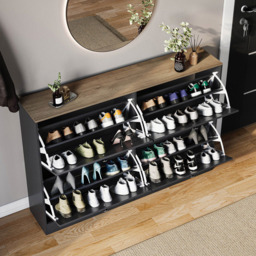 VIDA DESIGNS 4 Drawer Black and Oak Effect Shoe Cabinet - Size: 80 x 105 x 23.5cm - Black & Oak - Wilko - thumbnail 5