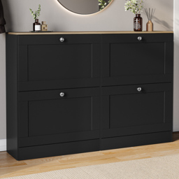 VIDA DESIGNS 4 Drawer Black and Oak Effect Shoe Cabinet - Size: 80 x 105 x 23.5cm - Black & Oak - Wilko