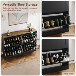 VIDA DESIGNS 4 Drawer Black and Oak Effect Shoe Cabinet - Size: 80 x 105 x 23.5cm - Black & Oak - Wilko - thumbnail 7