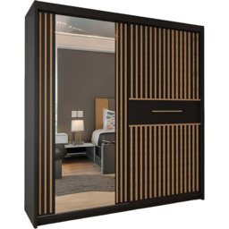 Sliding Wardrobes 4U 2 Sliding Door Black Modern Oak Striped Mirrored Wardrobe 150cm - Size: 2 Door - Wilko - thumbnail 3