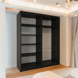Sliding Wardrobes 4U 2 Sliding Door Black Modern Oak Striped Mirrored Wardrobe 150cm - Size: 2 Door - Wilko - thumbnail 5