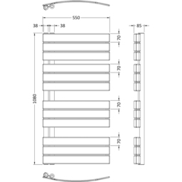 nuie Elgin Chrome Heated Towel Rail 1080 x 550mm - Size: 10.8 x 5.5 x 0.85cm - Silver - Wilko - thumbnail 4
