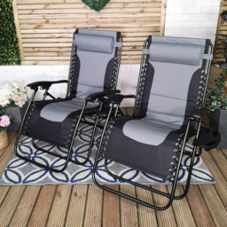 Samuel Alexander Grey and Black Multi-Position Chair Lounger Set of 2 - Size: 1 Seater - Wilko