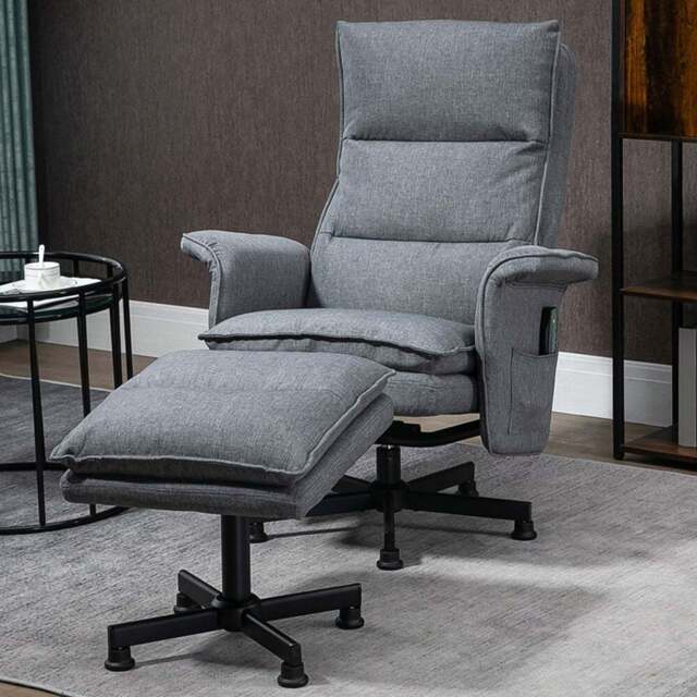 HOMCOM Grey Upholstered Massage Swivel Recliner Armchair with Footstool - Size: Single - Wilko - image 1