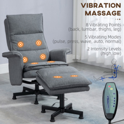 HOMCOM Grey Upholstered Massage Swivel Recliner Armchair with Footstool - Size: Single - Wilko - thumbnail 6