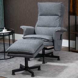 HOMCOM Grey Upholstered Massage Swivel Recliner Armchair with Footstool - Size: Single - Wilko - thumbnail 1