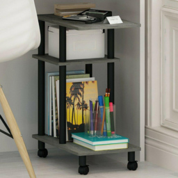 Walplus 2 Shelf French Oak Grey and Black U Shape Turn-N-Tube Side Table with Casters - Size: 29.49 x 56.79 x 50.01cm - Wilko