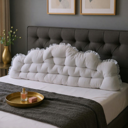 Living and Home Light Grey Cloud Shaped Ruffle Soft Headboard Pillow 75 x 180cm - Size: 75 x 180 x 10cm - Wilko - thumbnail 3