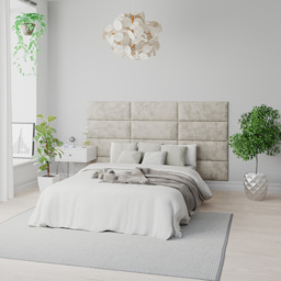 Aspire EasyMount Pearl Mirazzi Velvet Upholstered Wall Mounted Headboard Panels 8 Pack - Cream - Aspire Beds - Wilko