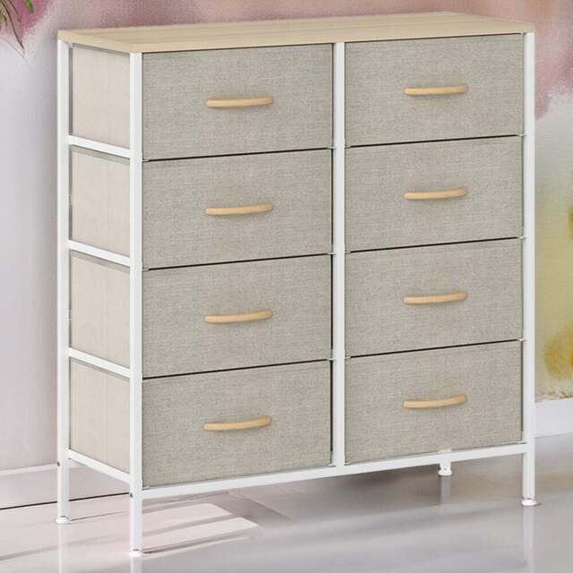 HOMCOM 8 Drawer Maple Fabric Chest of Drawers with Wooden Top - Brown - Wilko - image 1