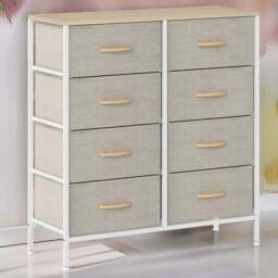HOMCOM 8 Drawer Maple Fabric Chest of Drawers with Wooden Top - Brown - Wilko - thumbnail 1