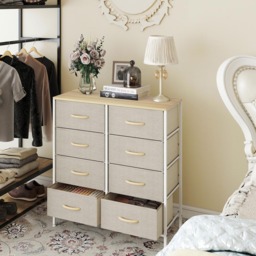 HOMCOM 8 Drawer Maple Fabric Chest of Drawers with Wooden Top - Brown - Wilko - thumbnail 5