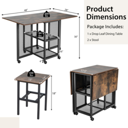 Costway 2 Seater Extending Dining Set - Brown - Wilko - thumbnail 5