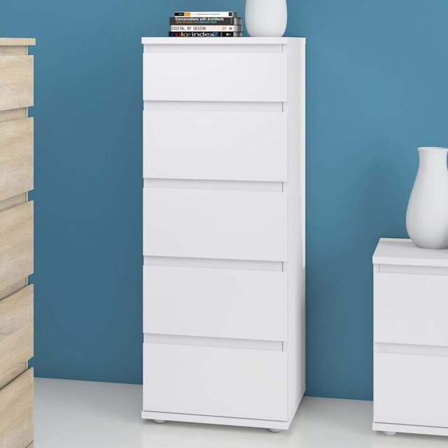 Florence 5 Drawer White Narrow Chest of Drawers - Furniture to Go - Wilko - image 1