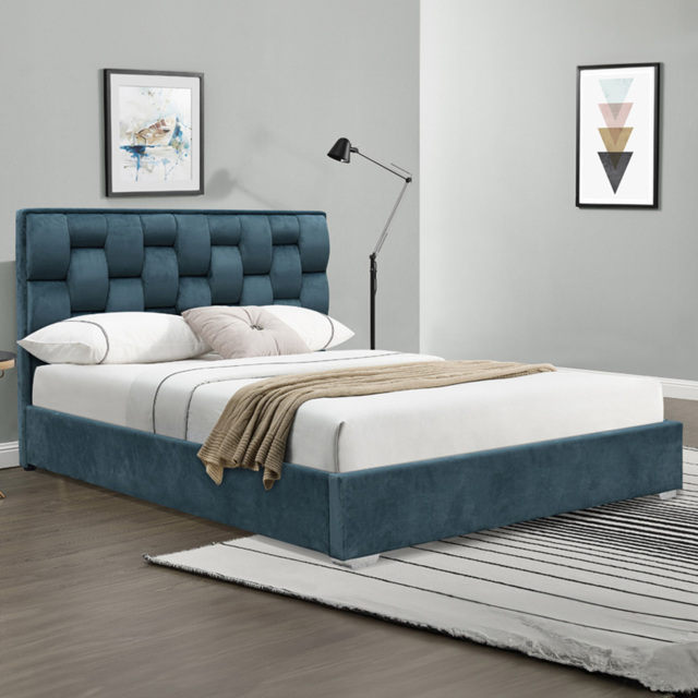 Brooklyn Double Blue Plush Velvet Weaved Headboard Bed Frame - Wilko - image 1