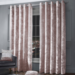 Intimates Blush Pink Plain Crushed Velvet Curtains 168X189cm - Size: W 168 x D 189cm - Wilko - thumbnail 1