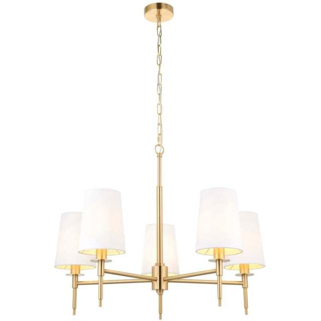 Merano Florence Multi Arm White and Satin Brass 5 Light Pendant Ceiling Lamp - Size: 69 x 69 x 203cm - Wilko - image 1