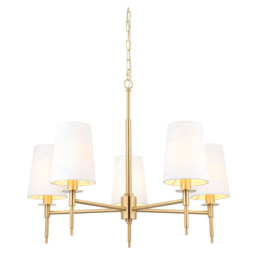Merano Florence Multi Arm White and Satin Brass 5 Light Pendant Ceiling Lamp - Size: 69 x 69 x 203cm - Wilko - thumbnail 4