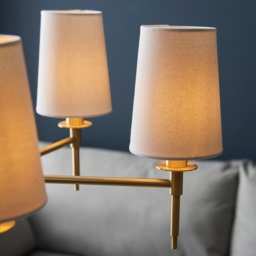 Merano Florence Multi Arm White and Satin Brass 5 Light Pendant Ceiling Lamp - Size: 69 x 69 x 203cm - Wilko - thumbnail 7
