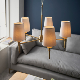 Merano Florence Multi Arm White and Satin Brass 5 Light Pendant Ceiling Lamp - Size: 69 x 69 x 203cm - Wilko - thumbnail 5