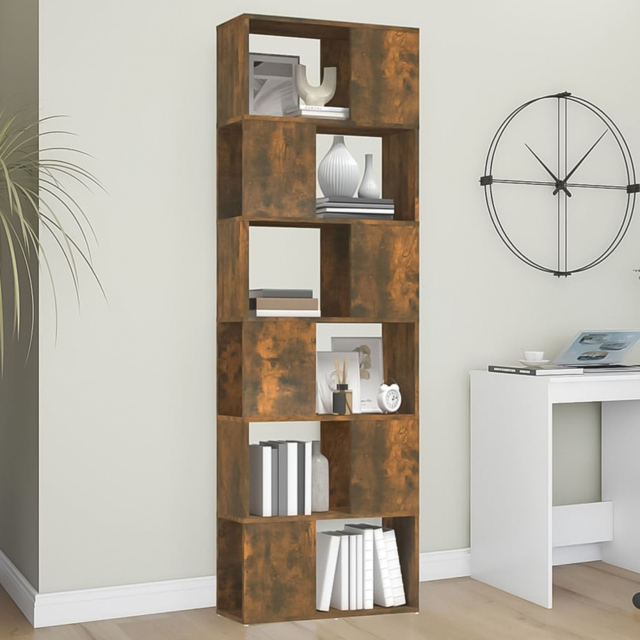 vidaXL 6 Shelf Smoked Oak Bookcase - Size: 186 x 60 x 24cm - Brown - Wilko - image 1