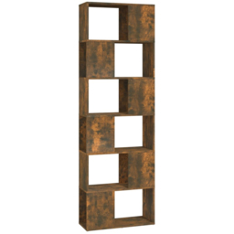 vidaXL 6 Shelf Smoked Oak Bookcase - Size: 186 x 60 x 24cm - Brown - Wilko - thumbnail 3