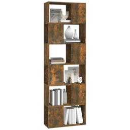 vidaXL 6 Shelf Smoked Oak Bookcase - Size: 186 x 60 x 24cm - Brown - Wilko - thumbnail 5