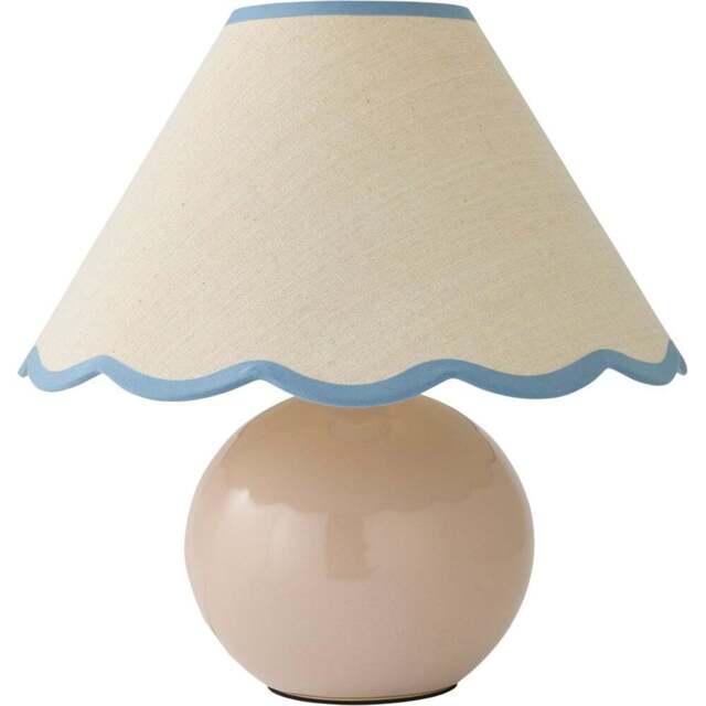 ValueLights Bosco Natural Stone Linen Blue Trim Scallop Shade Ceramic LED Table Lamp - Size: 37 x 40 x 40cm - Cream - Wilko - image 1